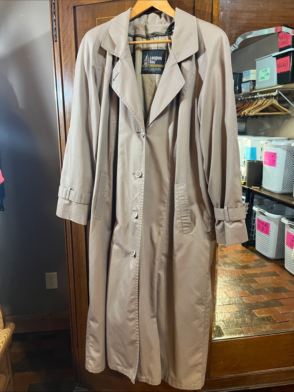Vintage London fog coat size 16 khaki color marked irregular. 3356.